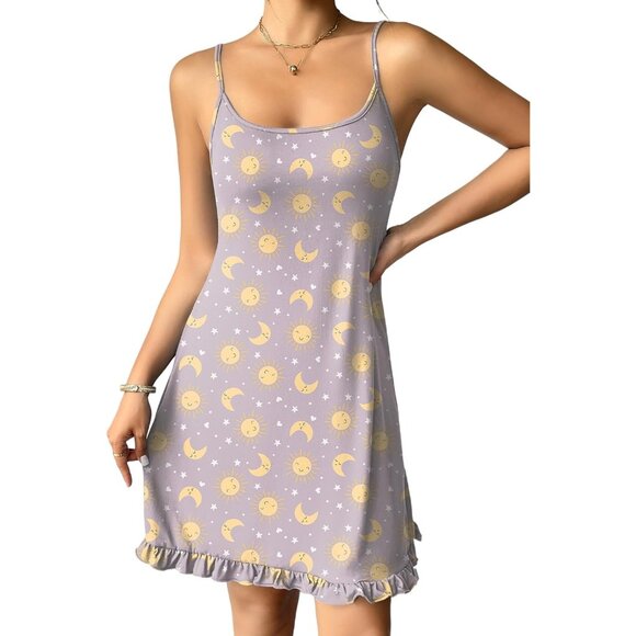 ✨Women Purpel Sleeveless Nightgown Spaghetti Strap Sleepwear Sexy Pajama Dress
